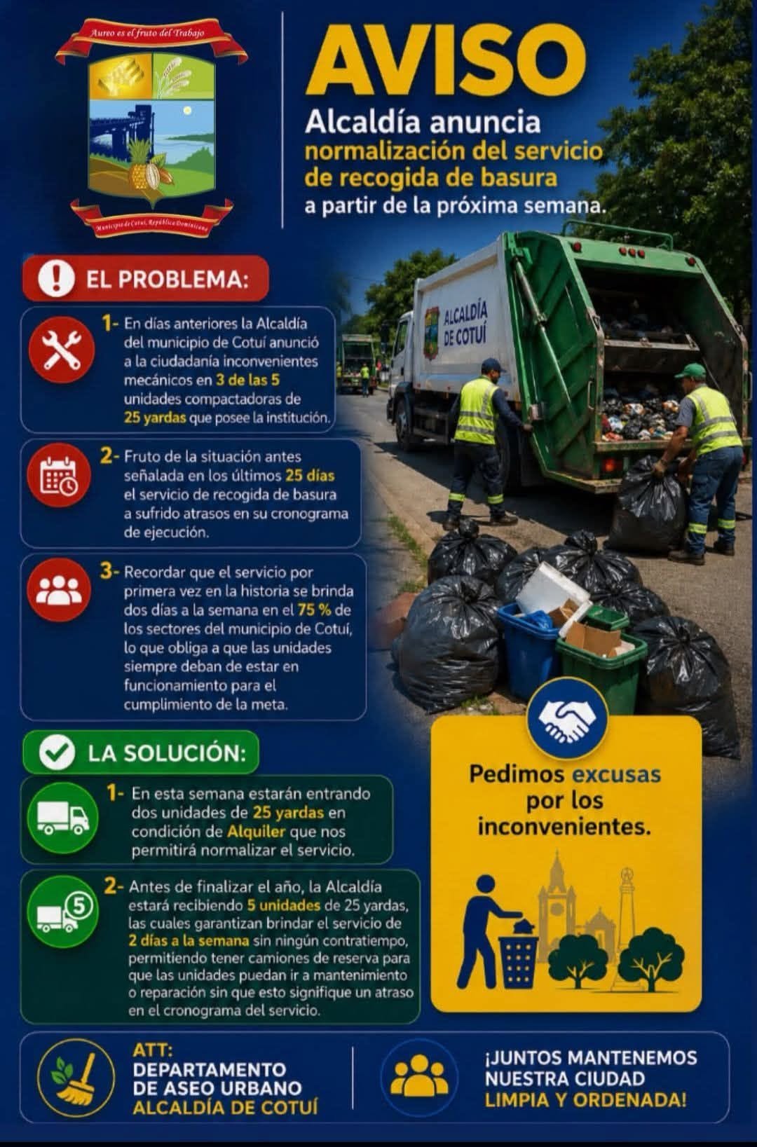 Alcaldía de Cotuí inicia operativos de Limpieza en horas de la noche.